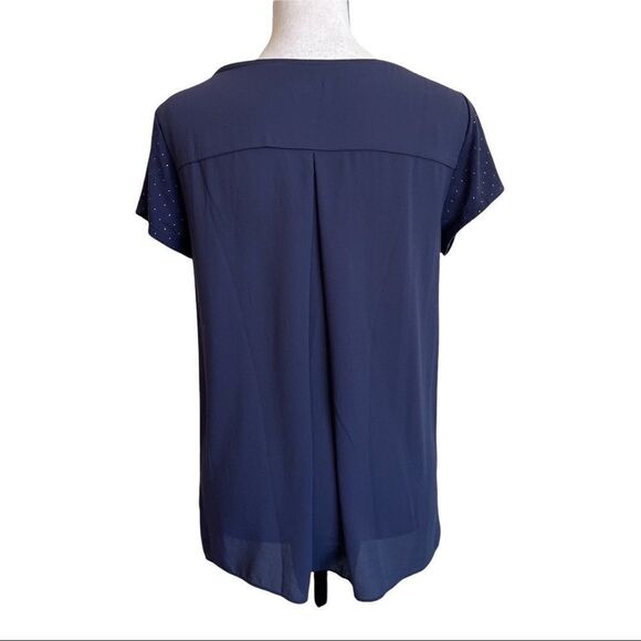 Loft Mixed Media Navy Raised Polka Dot Short Sleeve Tee-Shirt - Medium - Picture 10 of 10